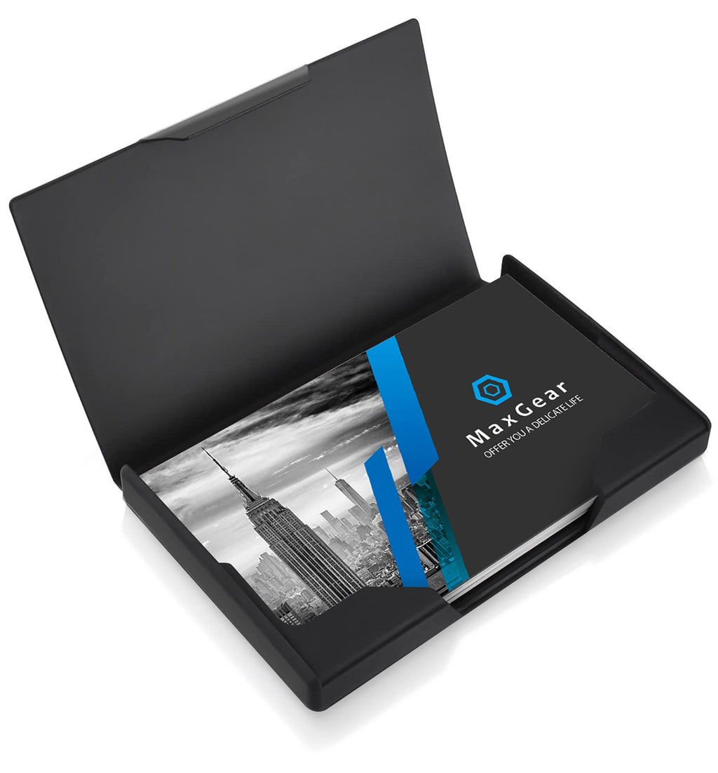 MaxGear Stainless Steel Business Card Holder, Slim Card Case, Black