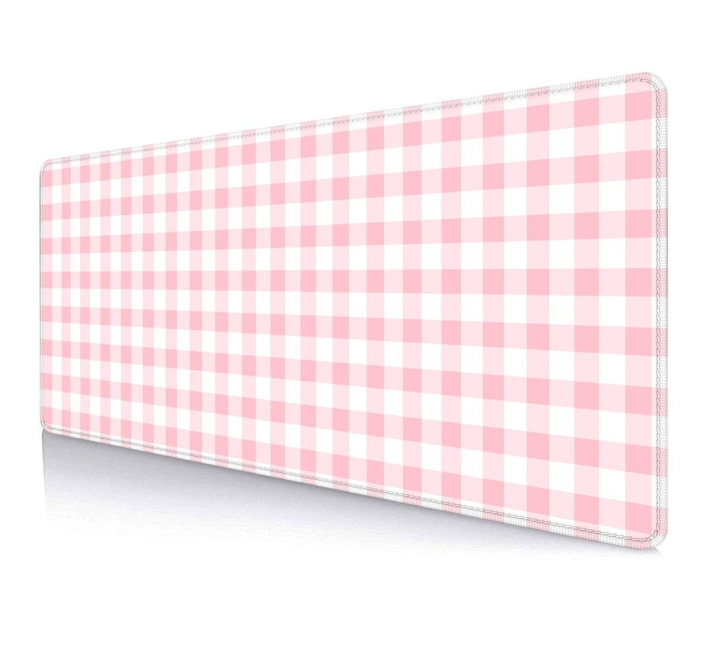 Large Mouse Pad Mousepad, Pink Flowers in a Blue Desk Mats for Desktop, Watercolor Beautiful Floral Laptop Computer Desk Pad, Non-Slip Rubber Base Desktop Mat, 31.5 x 11.8 inches