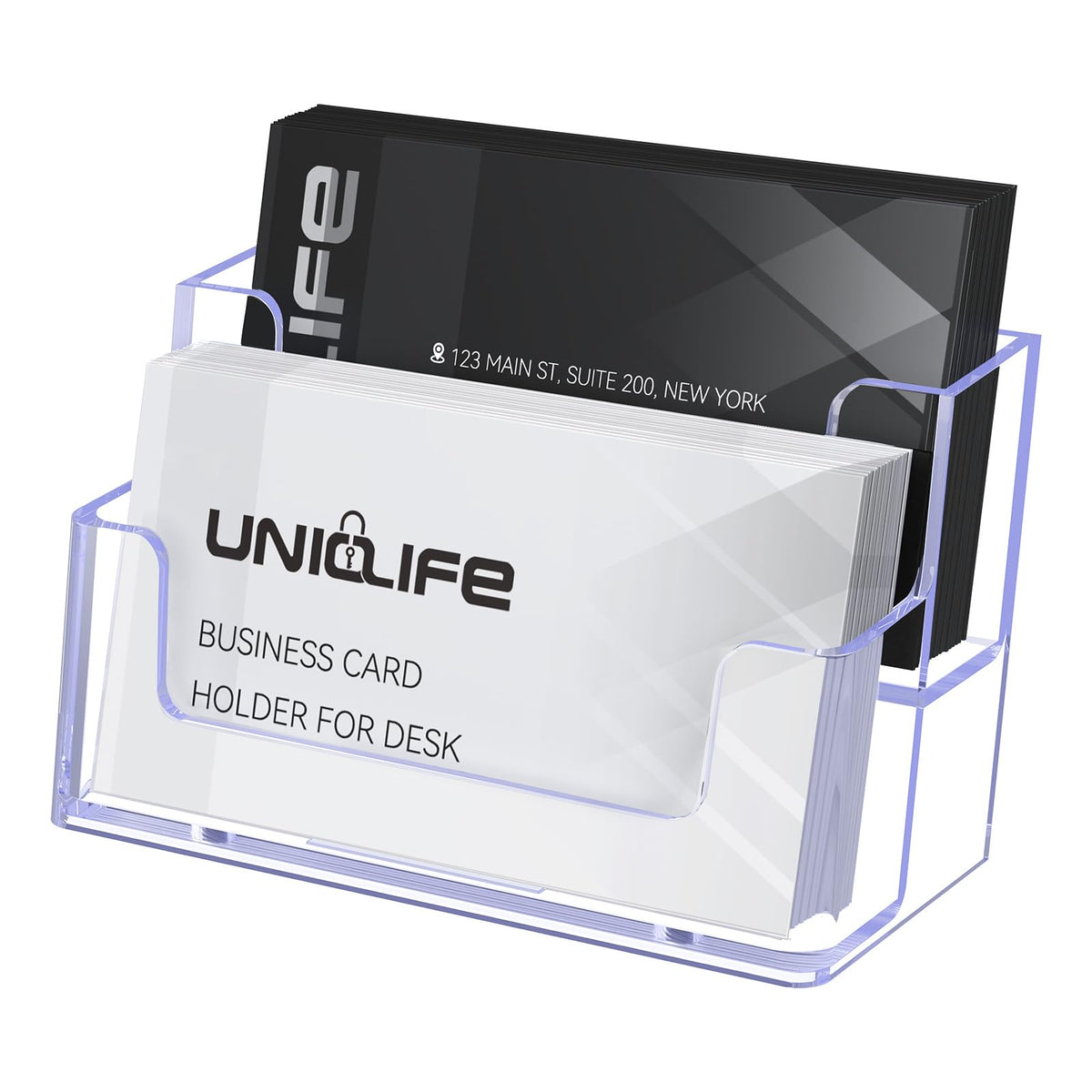 Uniclife 2 Pack Acrylic Business Card Holder for Desk, 60 Card Capacity