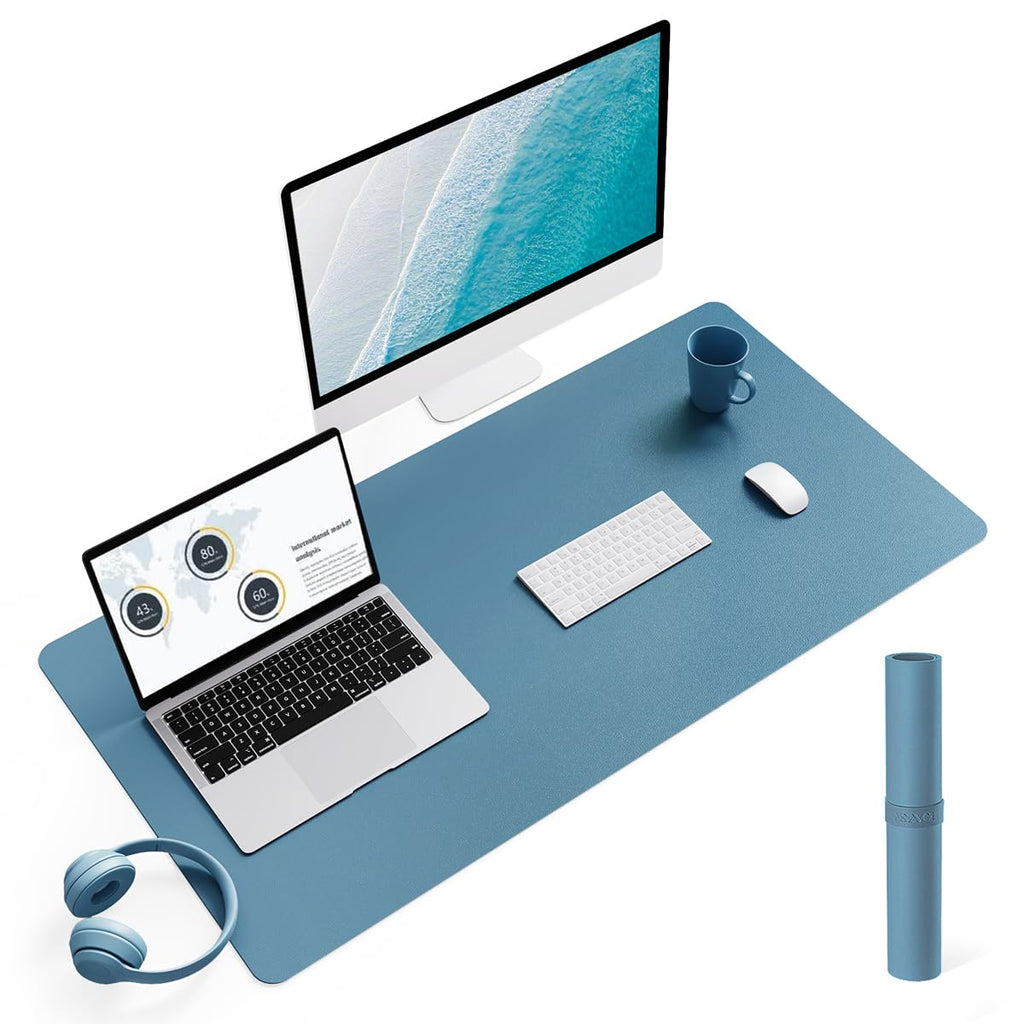 YSAGi Non-Slip Leather Desk Pad, Waterproof Laptop Computer Desk Keyboard Mat, Table Protector Blotter Mat, Large Mouse Pad for Office/Work/Home/Decor(Olive Green, 31.5" x 15.7")