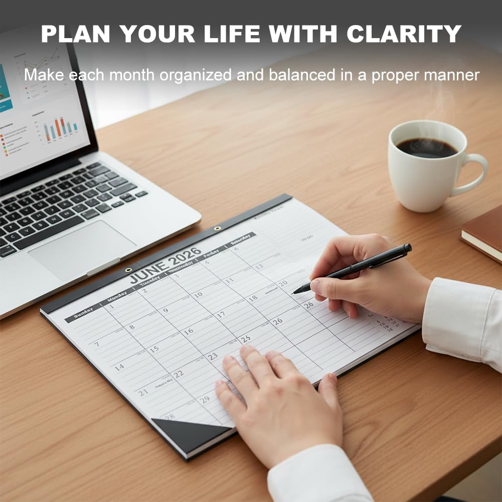Large Desk Calendar 2026-2027, 17" x 12" Desk Pad Calendar, 19-Month Planner (Jun 2026–Dec 2027), Thick Paper Reduces Ink Bleed-Through, Previous/Next Month Reference, for Home Office School