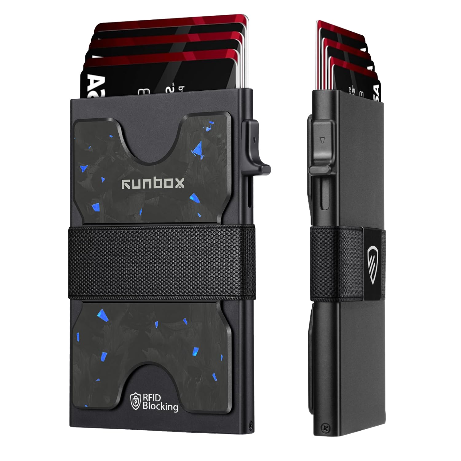 RUNBOX Slim Wallet for Men, RFID Aluminum Pop-Up Card Holder for 12 Cards