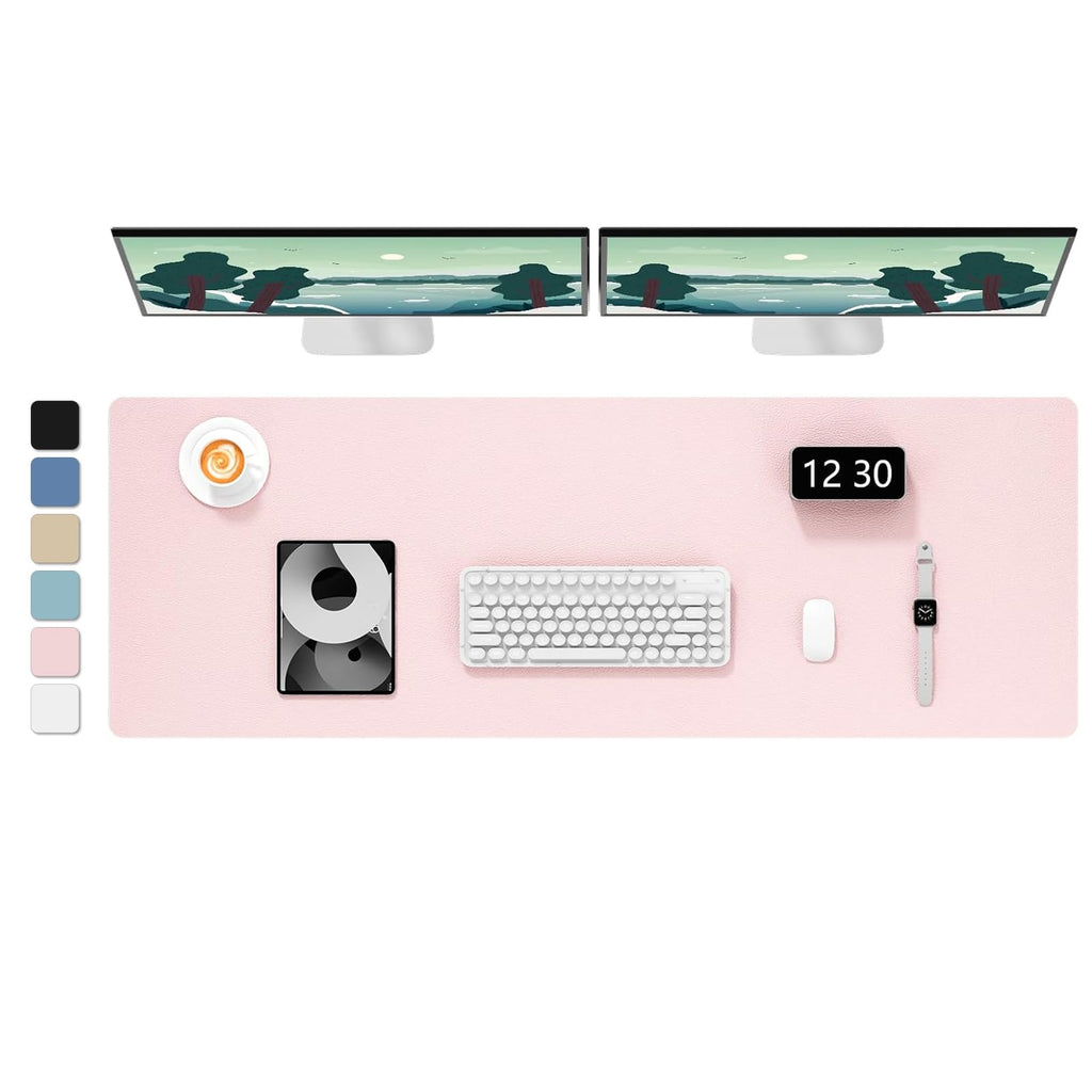 Hsurbtra Desk Pad, 30" x 14" PU Leather Desk Mat, XL Extended Mouse Pad, Waterproof Desktop Blotter Protector, Non-Slip Ultra Thin Large Laptop Keyboard Writing Mat for Office Home, Pink