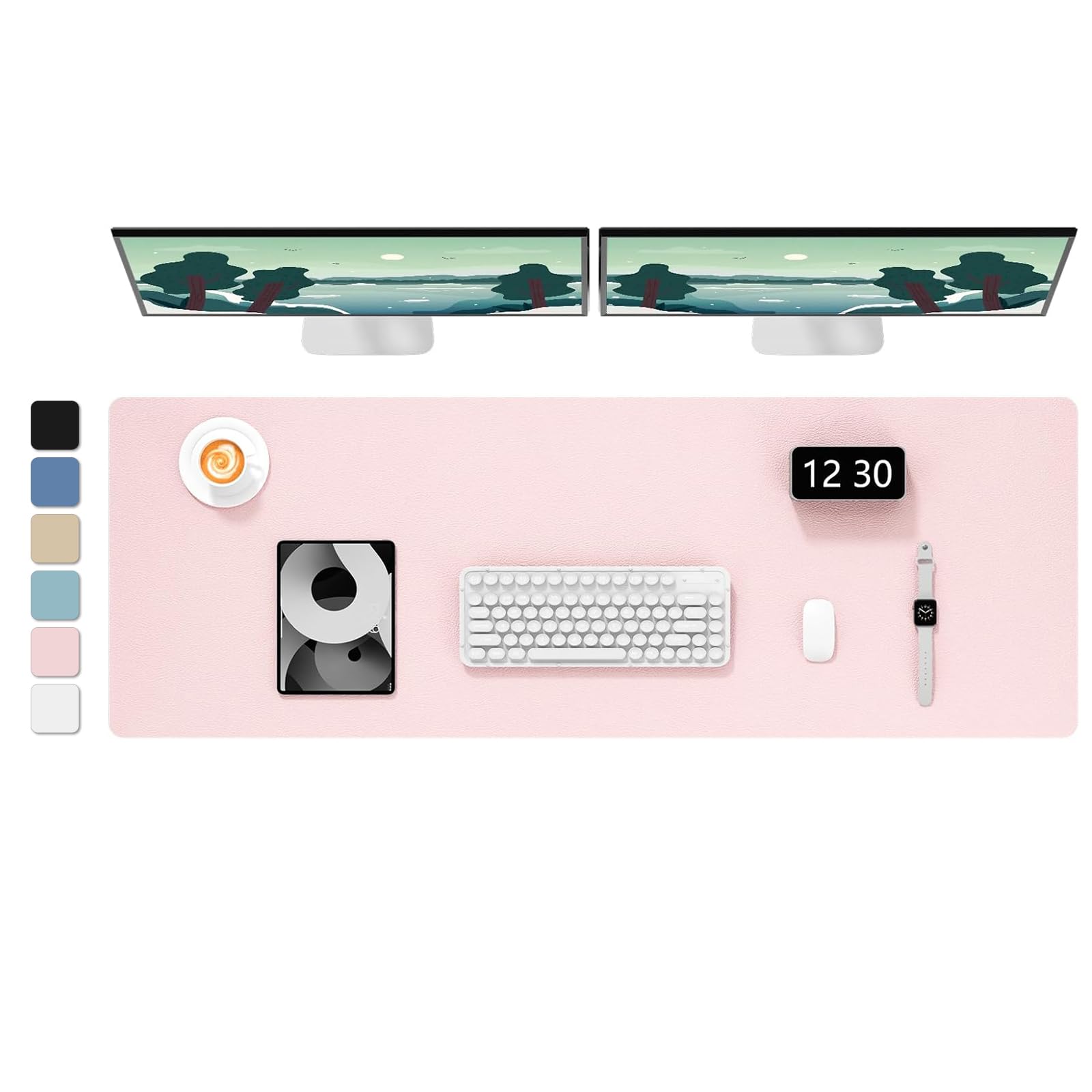 Hsurbtra Desk Pad, 30" x 14" PU Leather Desk Mat, XL Extended Mouse Pad, Waterproof Desktop Blotter Protector, Non-Slip Ultra Thin Large Laptop Keyboard Writing Mat for Office Home, Pink