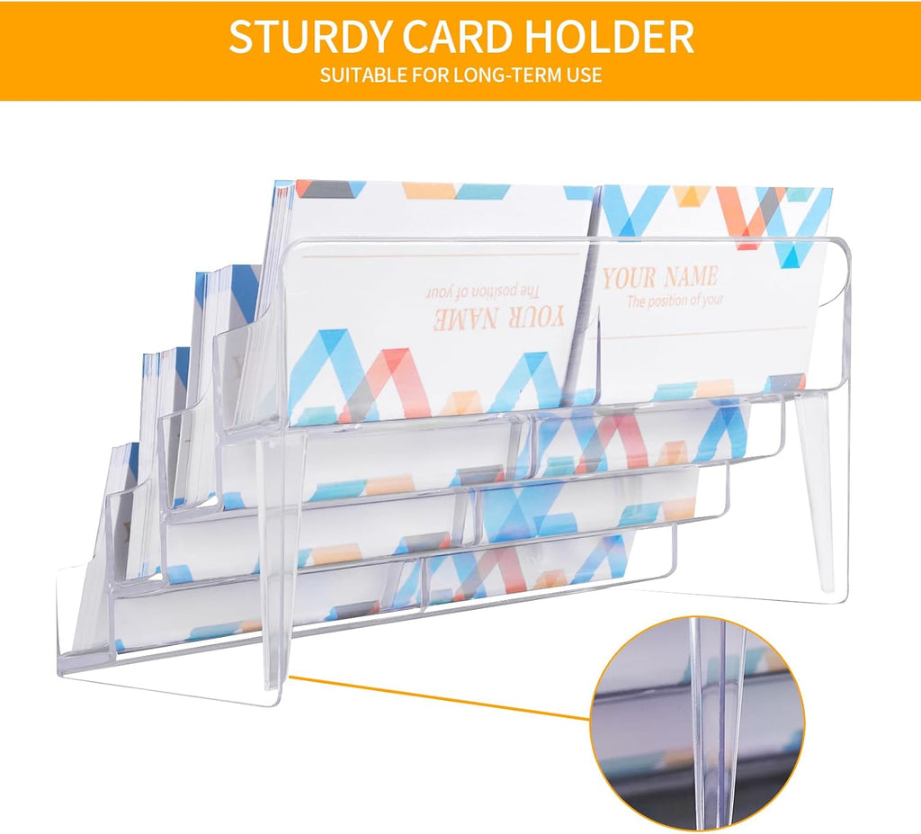 HSYMQ 2 Pack Plastic Business Card Holder for Desk, Clear Acrylic Business Card Organizer, 8 Pockets 4 Layers Business Card Display Stand for Office