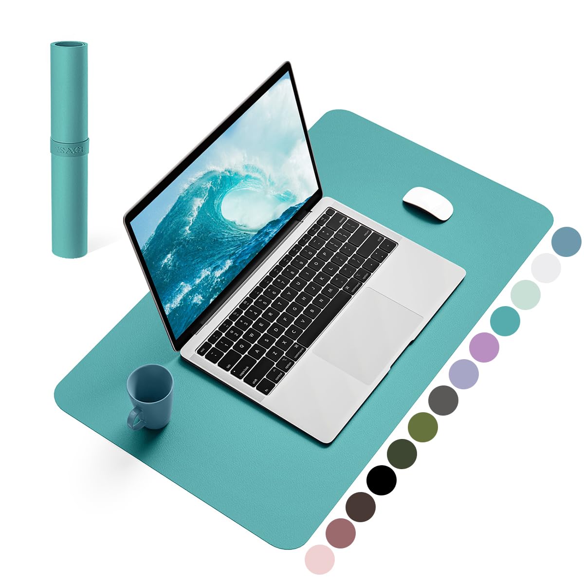YSAGi Non-Slip Leather Desk Pad, Waterproof Laptop Computer Desk Keyboard Mat, Table Protector Blotter Mat, Large Mouse Pad for Office/Work/Home/Decor(Olive Green, 31.5" x 15.7")