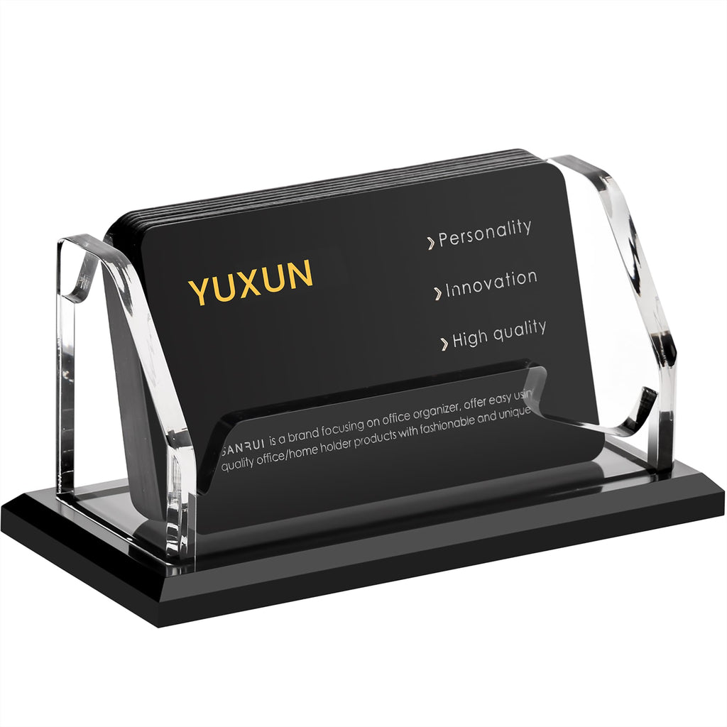 YUXUN Black Business Card Holder for Desk-2 Tier 2 Slot, Acrylic Business Card Holder for Women Men, 100+ Business Cards Display Stand, Multiple Business Card Display for Exhibition, Home, Office