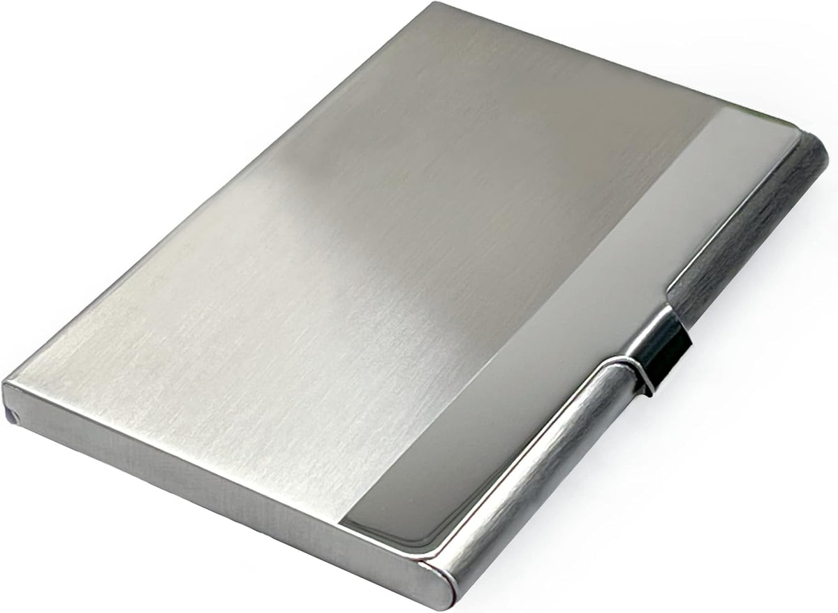 Business Card Holder, for Men and Women, Slim Minimalist Design Case, Stainless Steel Metal, Fits 18 Business Cards in Pocket