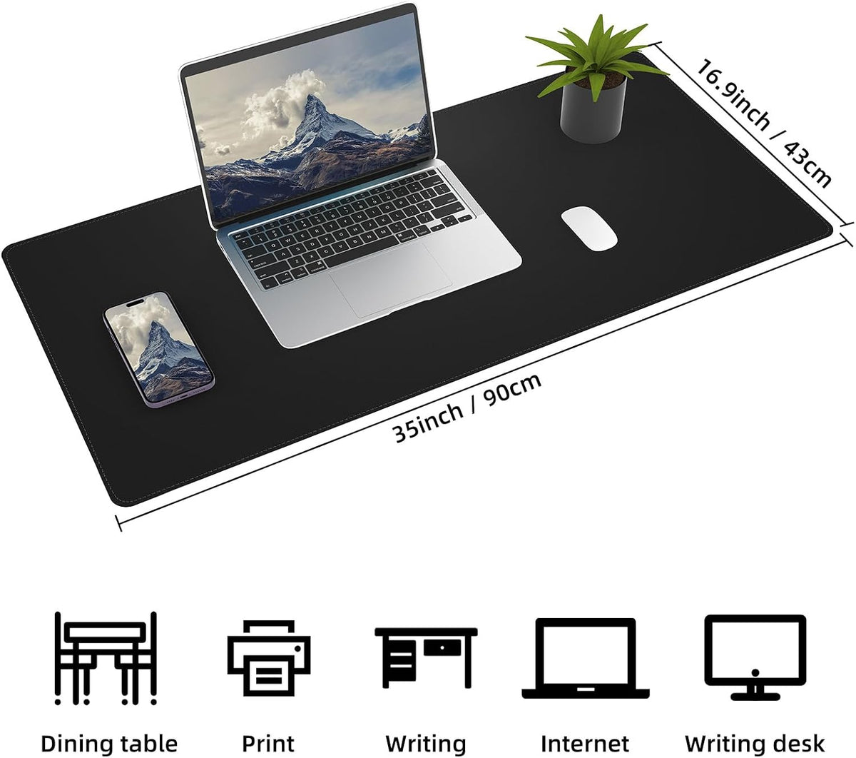 AFIING Desk Mat 35.4" x 17", Cork & PU Leather Desk Pad, Black