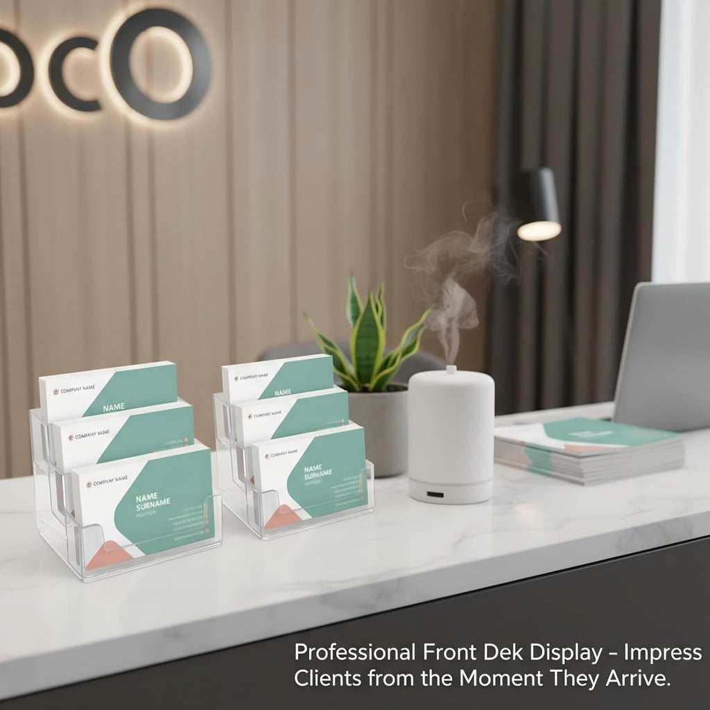 TecUnite 2 Pieces Business Card Holder for Desk 3 Tier Clear Acrylic Stand