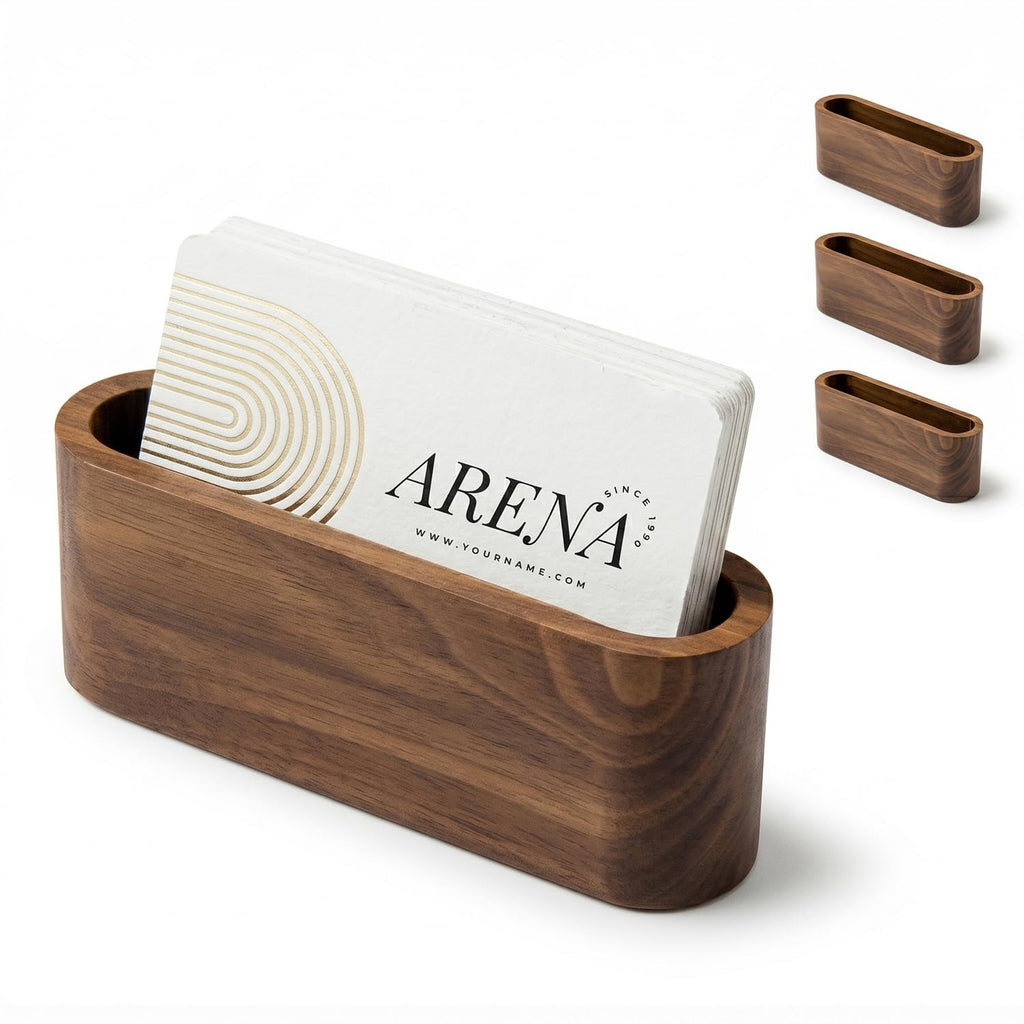 Business Card Holder for Desk, Minimalist Office Wooden Organizer