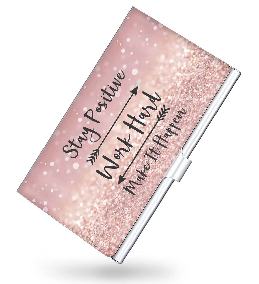 Business Card Holder，Color Printing Men's and Women's Business Card Case，Ultra-thin Metal Business Card Organizer，Carry-on Pocket Wallet Business Card Holder,Pink letters