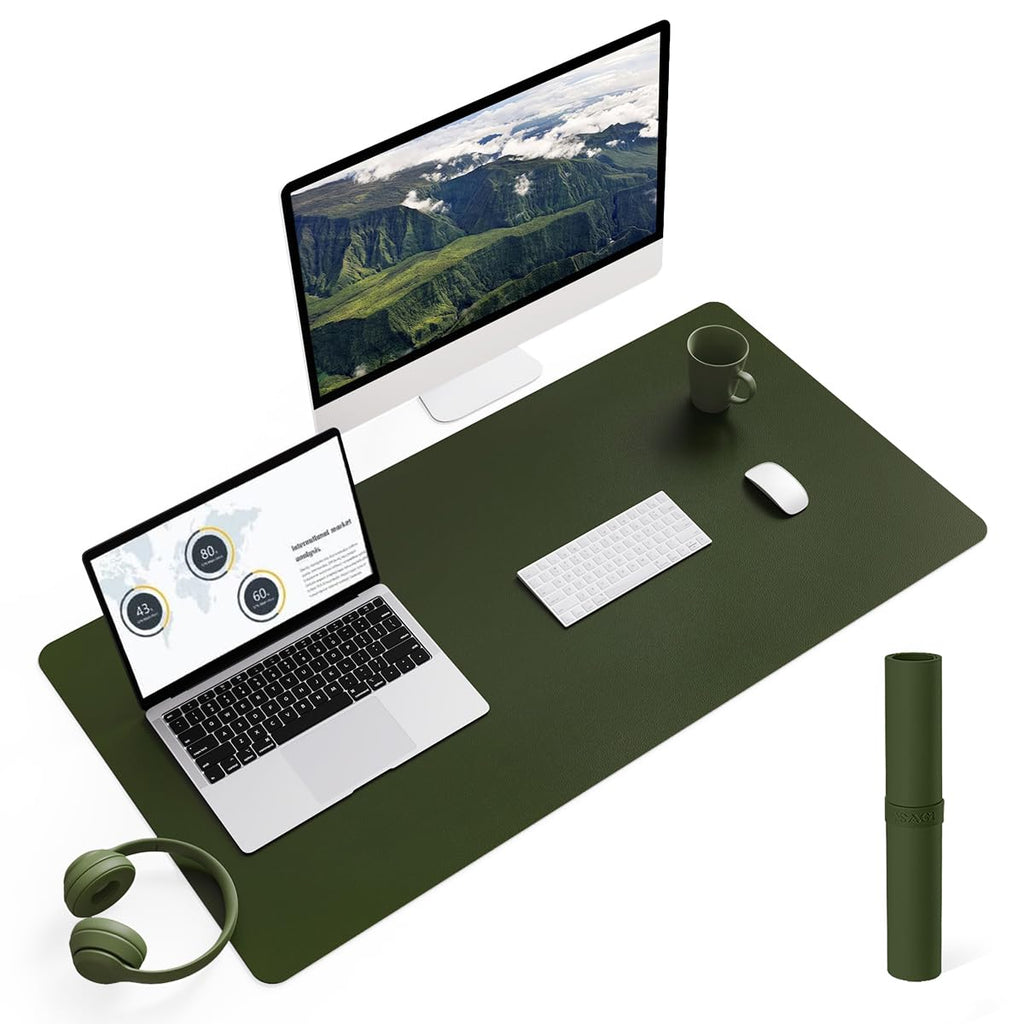 YSAGi Non-Slip Leather Desk Pad, Waterproof Laptop Computer Desk Keyboard Mat, Table Protector Blotter Mat, Large Mouse Pad for Office/Work/Home/Decor(Olive Green, 31.5" x 15.7")