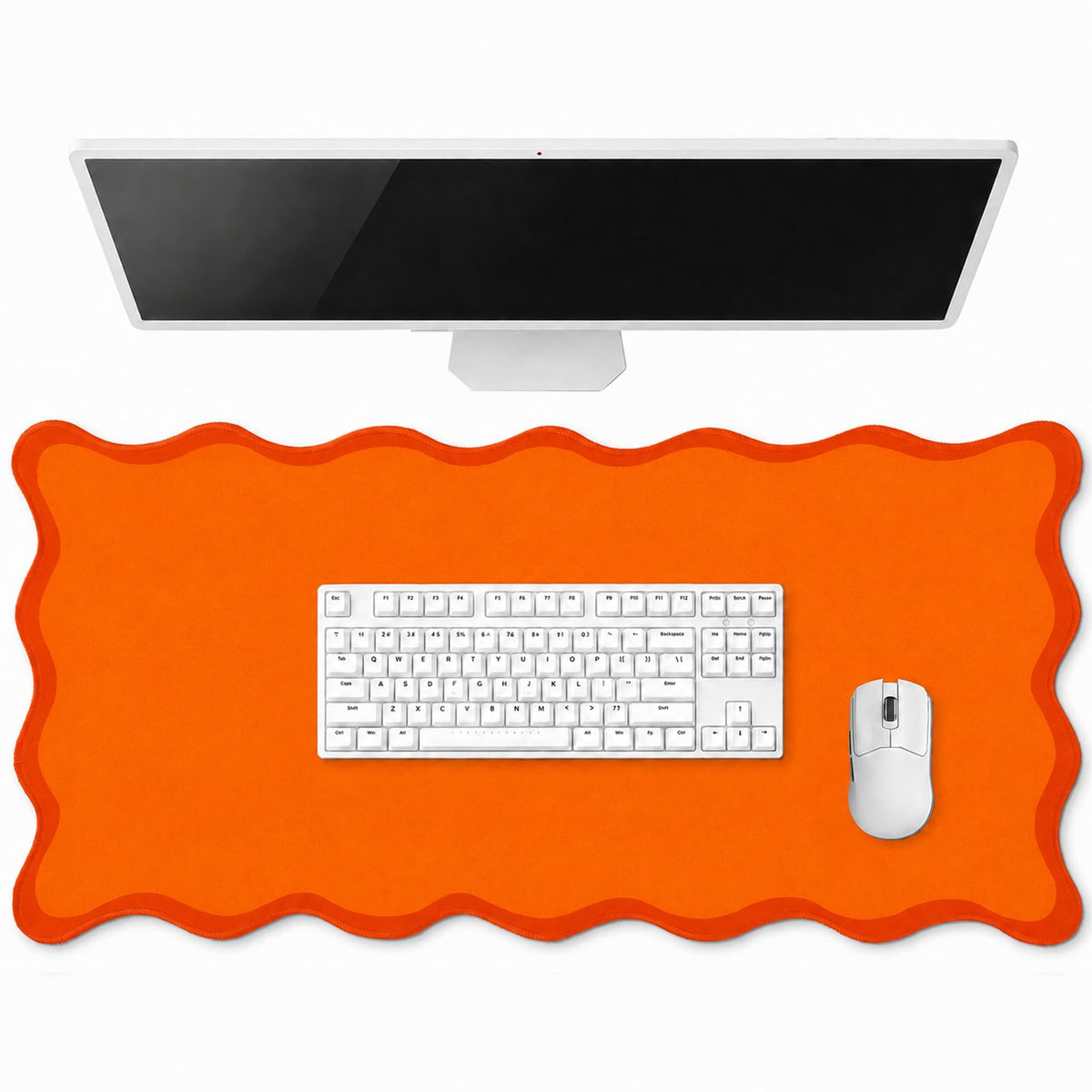 Hahafelt Large Scalloped Desk Mat Pad, Blue, 31.5 x 15.8 Inches