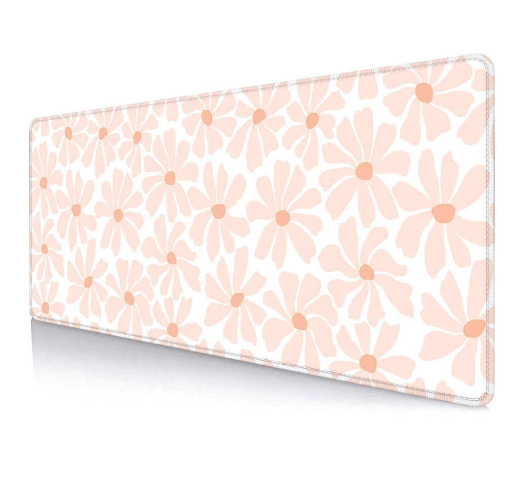 Large Mouse Pad Mousepad, Pink Flowers in a Blue Desk Mats for Desktop, Watercolor Beautiful Floral Laptop Computer Desk Pad, Non-Slip Rubber Base Desktop Mat, 31.5 x 11.8 inches