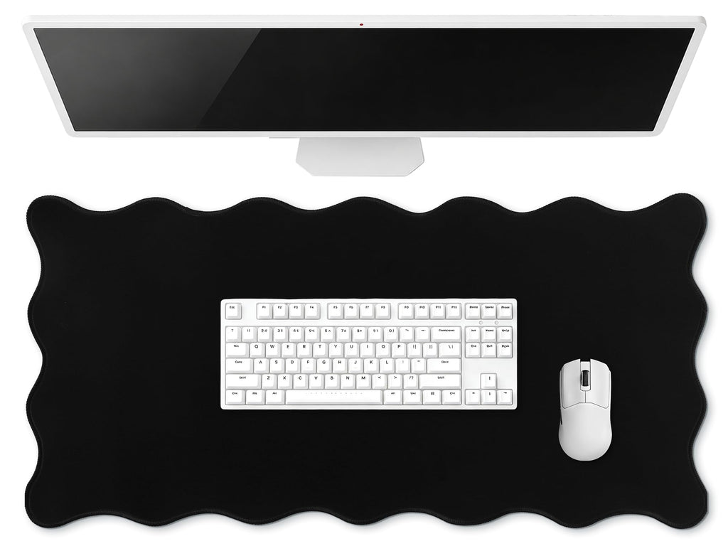 Hahafelt Large Scalloped Desk Mat Pad, Blue, 31.5 x 15.8 Inches