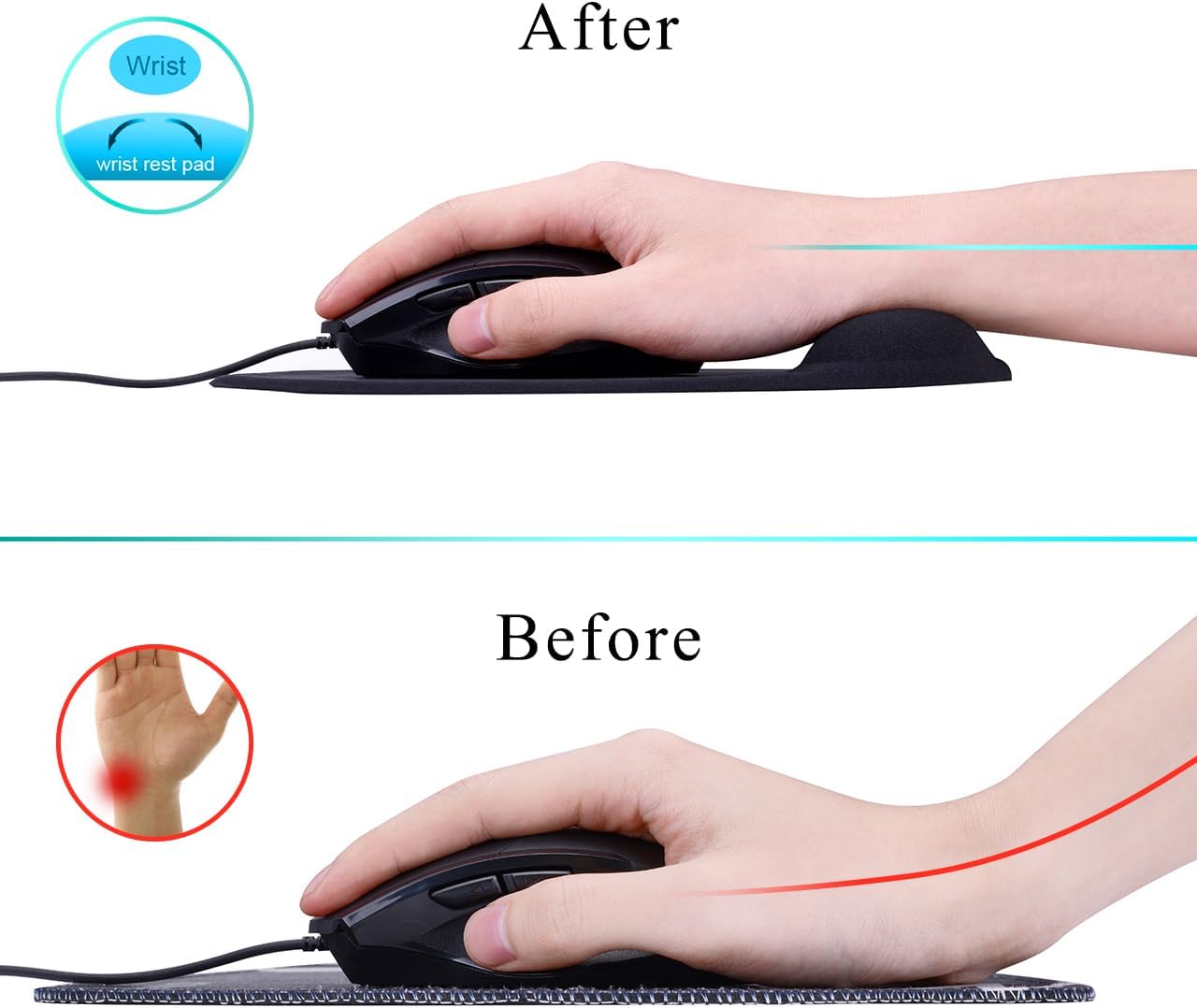 JIKIOU Ergonomic Mouse Pad with Gel Wrist Rest 2 Pack, Portable Small Black