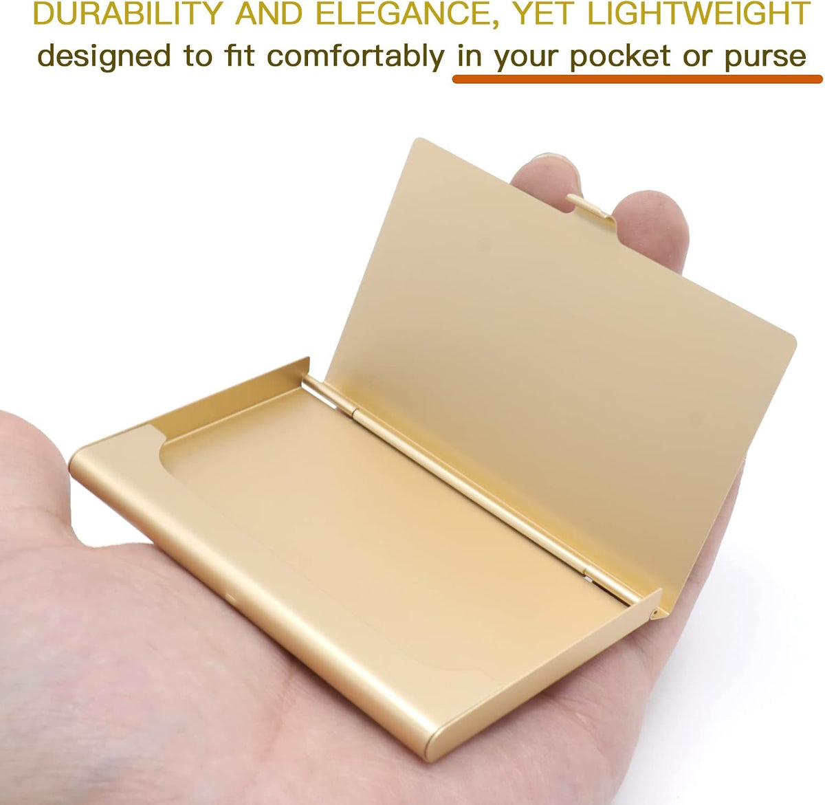 2-Pack Gold Aluminum Business Card Holder Slim Flip Pocket Case