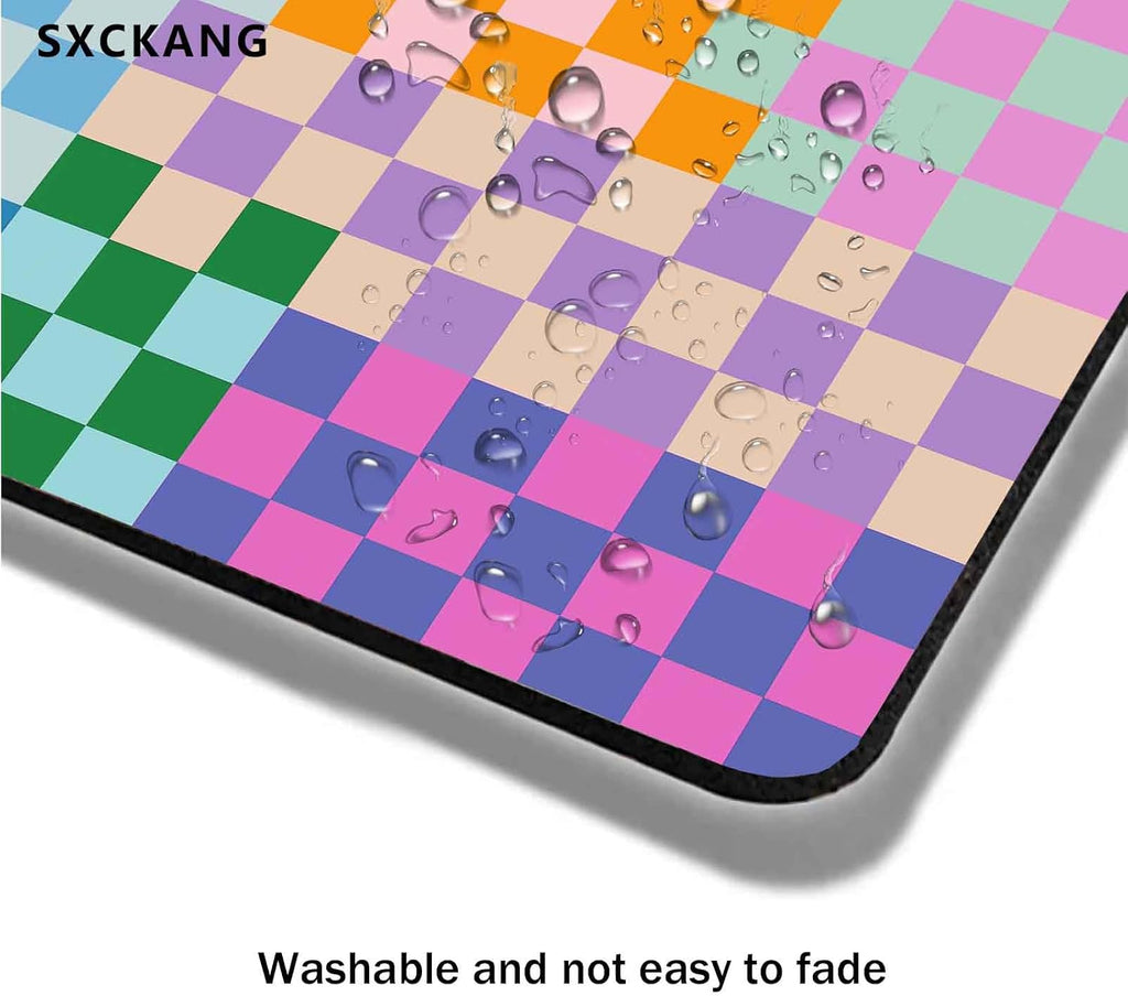 Cute Colorful Checkered Mouse Pad, Retro Purple Pink Blue Green Mousepad, Square Aesthetic Mice Pad Perfect Design for Gaming, Computer,Laptop, Office Work, Non-Slip Rubber Mouse Mat, 9.5x7.9 inch