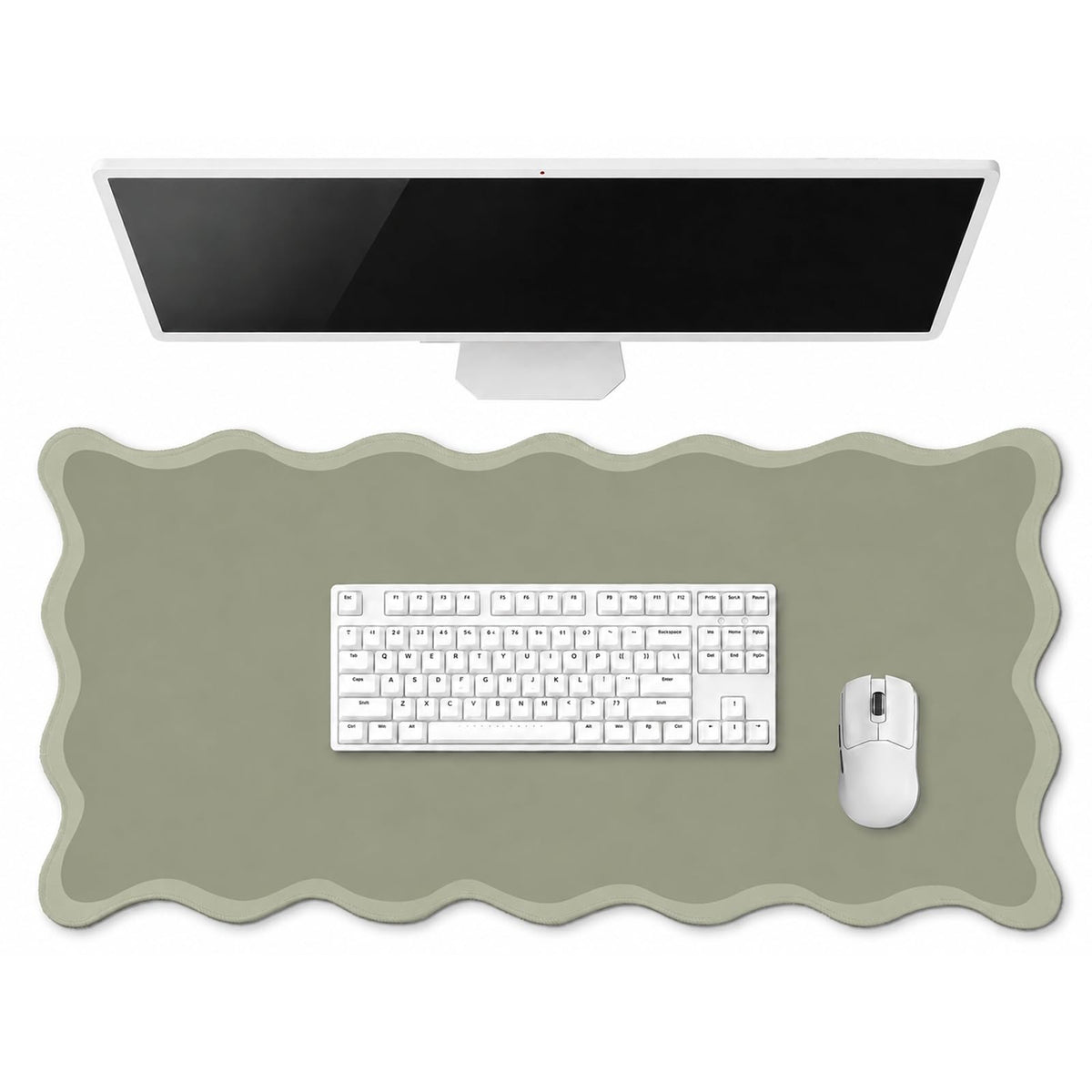 Hahafelt Large Scalloped Desk Mat Pad, Blue, 31.5 x 15.8 Inches