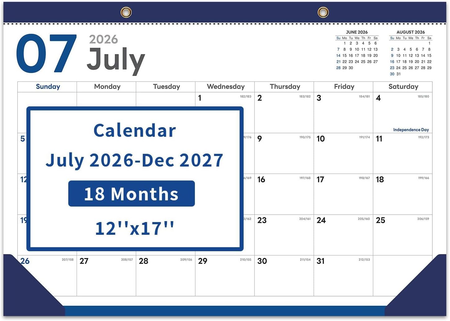 COMIX Desk Calendar 2026-2027, 17" x 12" Monthly Desktop Planner Pad with Frosted Cover, 18 Months July 2026 to December 2027, Thick 120 GSM Paper for Office School Home