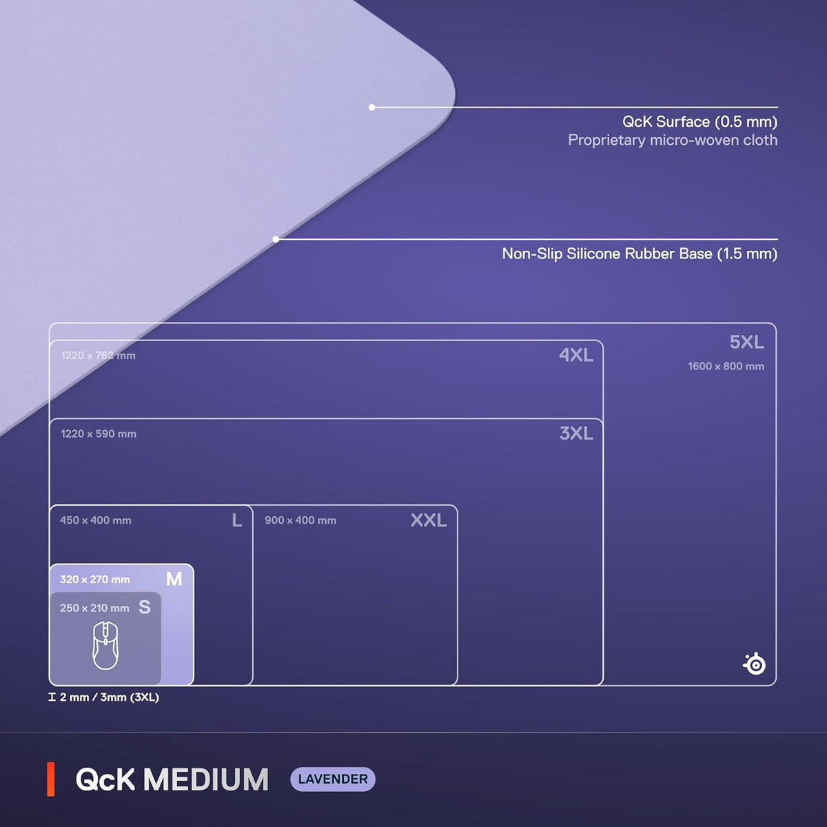 SteelSeries QcK Cloth Gaming Mouse Pad - Exclusive Micro-Woven Surface - Optimized for Gaming Sensors - Maximum Control - Size M - Lavender