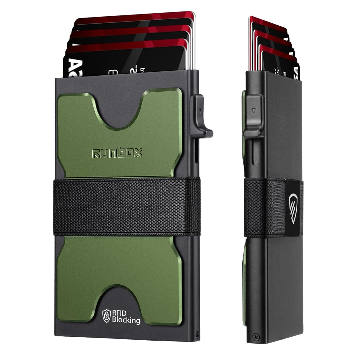 RUNBOX Slim Wallet for Men, RFID Aluminum Pop-Up Card Holder for 12 Cards