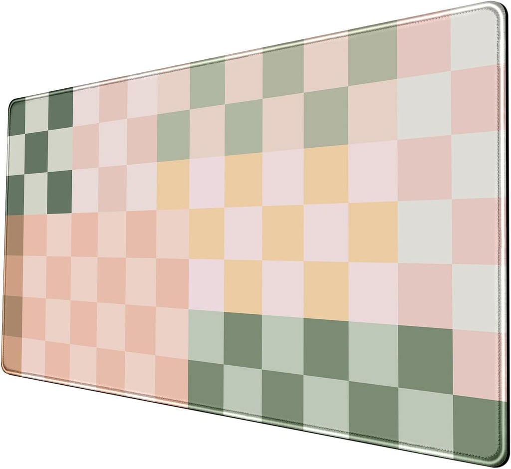 Checkered Desk Mat Cute Pink Pastel XXL Large Mouse Pad Aesthetic Boho Desk Pad with Stitched Edges, Office Decor Keyboard Pad Mouse Mat for Computer