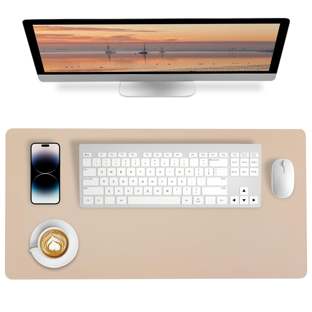 Bloss Leather Desk Pad and Keyboard Wrist Rest, Large Mouse Pad + Keyboard Pad+Mouse Wrist Support, Non-Slip Desk Mat Protector for Office, Home(31.5×15.7 Inches,Beige)