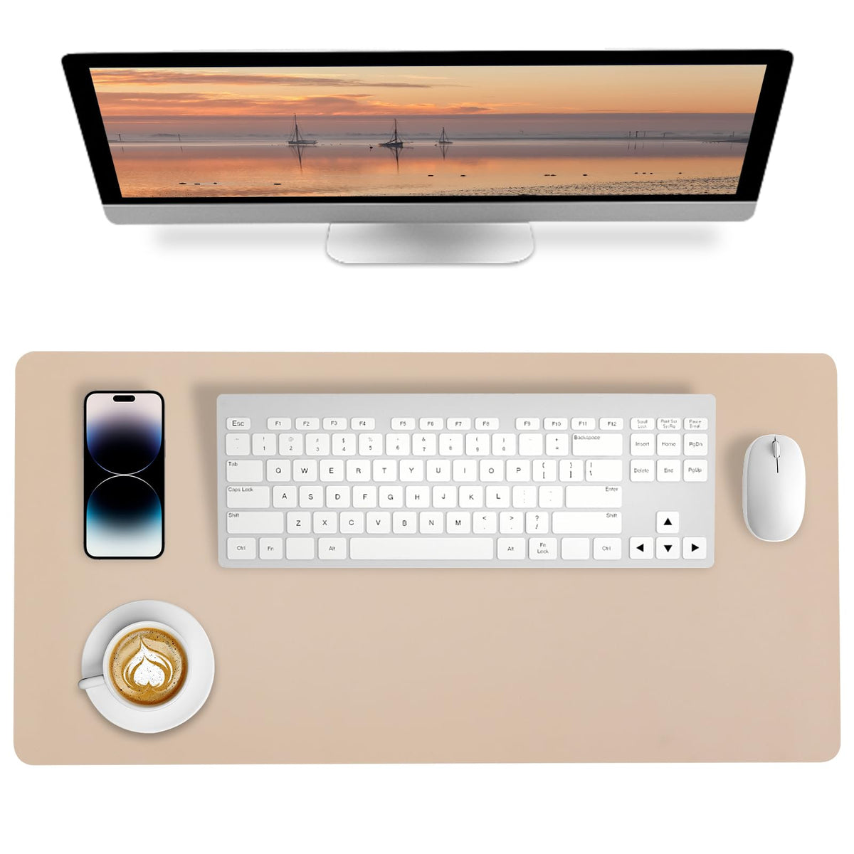 Bloss Leather Desk Pad and Keyboard Wrist Rest, Large Mouse Pad + Keyboard Pad+Mouse Wrist Support, Non-Slip Desk Mat Protector for Office, Home(31.5×15.7 Inches,Beige)