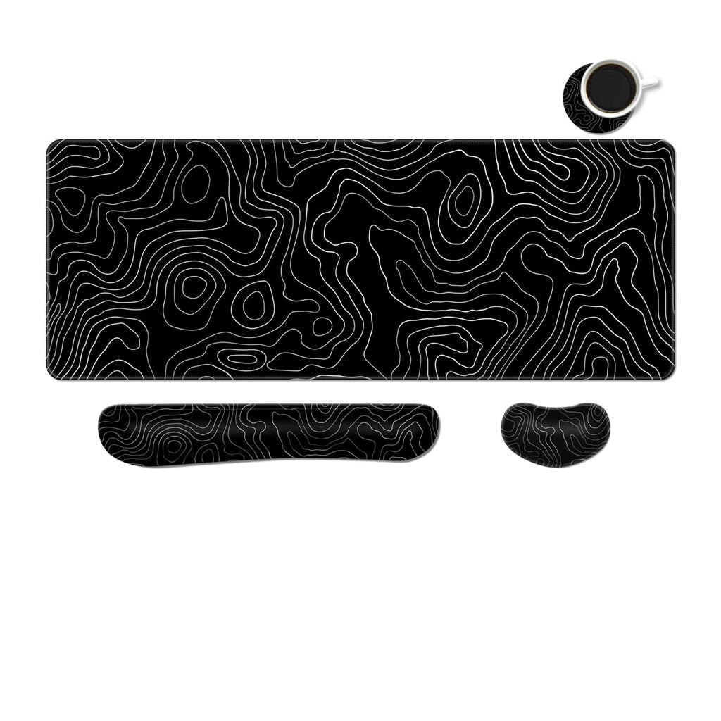 MIBITRI Keyboard Mouse Pad Set, Extended Gaming Mouse Pad+Ergonomics Keyboard Wrist Rest Support, Memory Foam, Easy Typing Pain Relief, 4Pcs XXL Ultra Thick Desk Mat, Enchanted Bookshelf