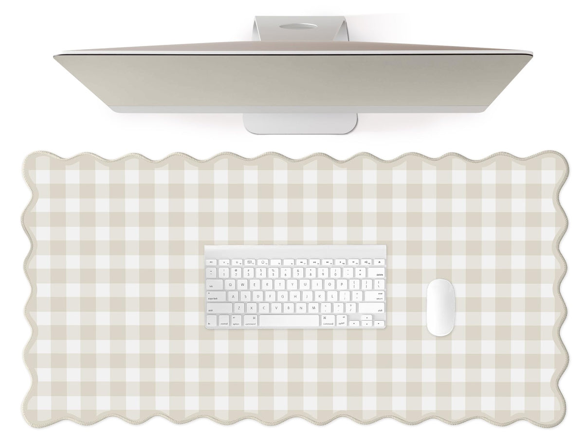 Scalloped‌ Green Checkered Desk Mat Cute Pastel Large Gaming Mouse Pad Gingham Kawaii Cottagecore ‌Vintage‌ Girly Keyboard Computer Mat Aesthetic Desk Pad Accessories Office Decor for Women