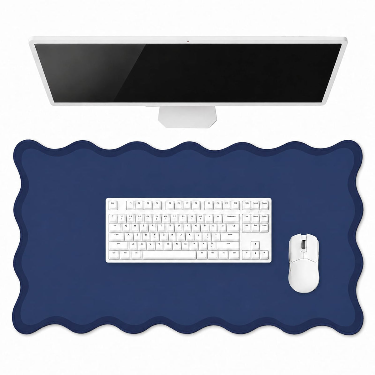 Hahafelt Large Scalloped Desk Mat Pad, Blue, 31.5 x 15.8 Inches