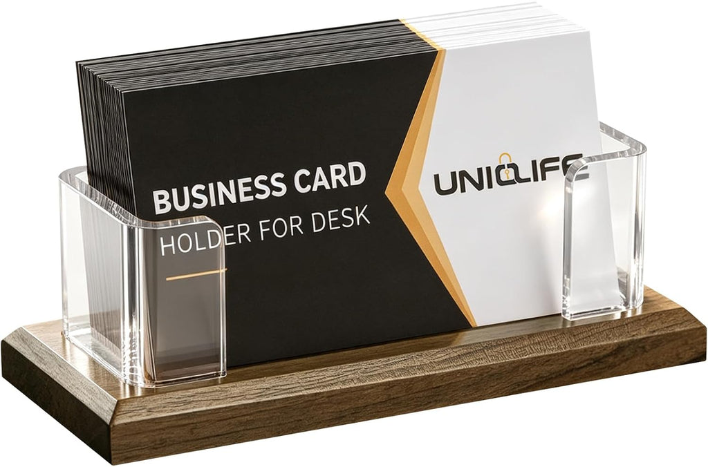 Uniclife Wooden Business Card Holder for Desk Business Card Display Stand