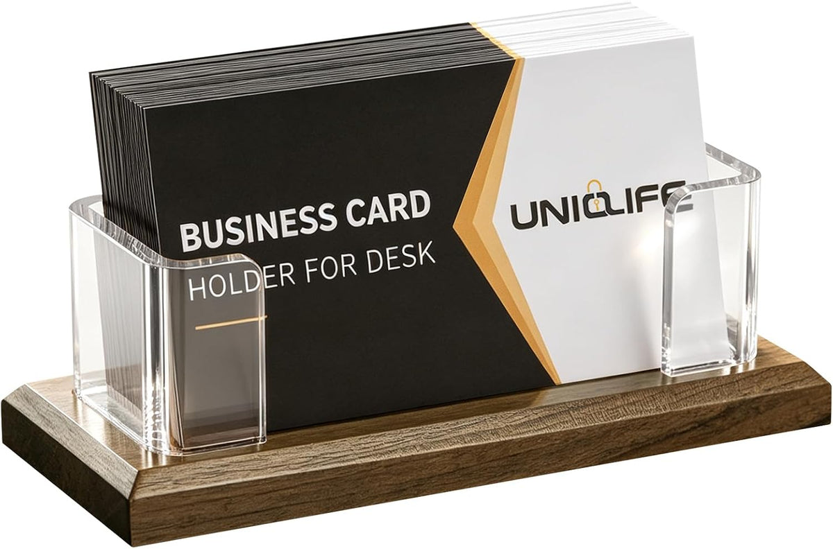 Uniclife Wooden Business Card Holder for Desk Business Card Display Stand
