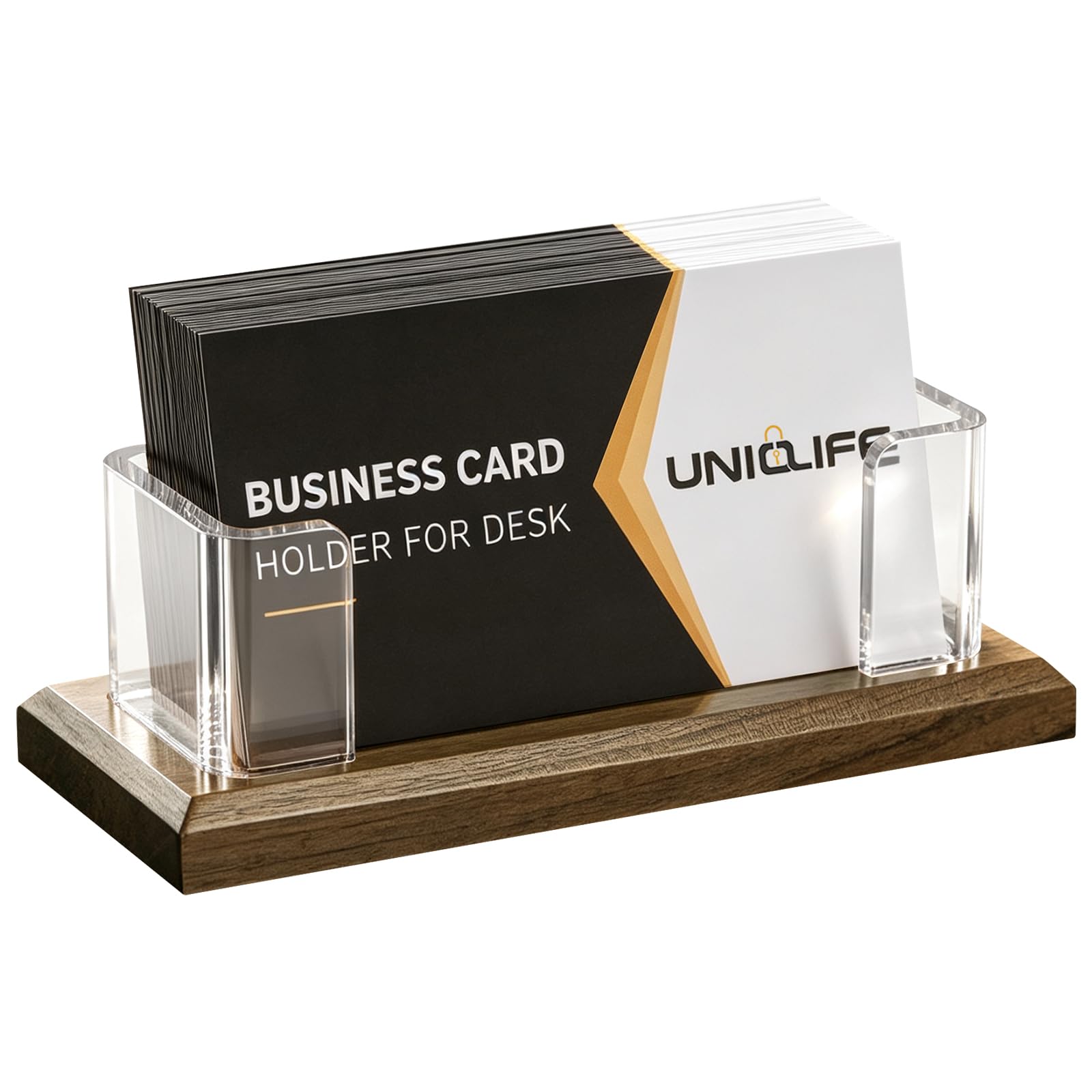Uniclife Wooden Business Card Holder for Desk Business Card Display Stand