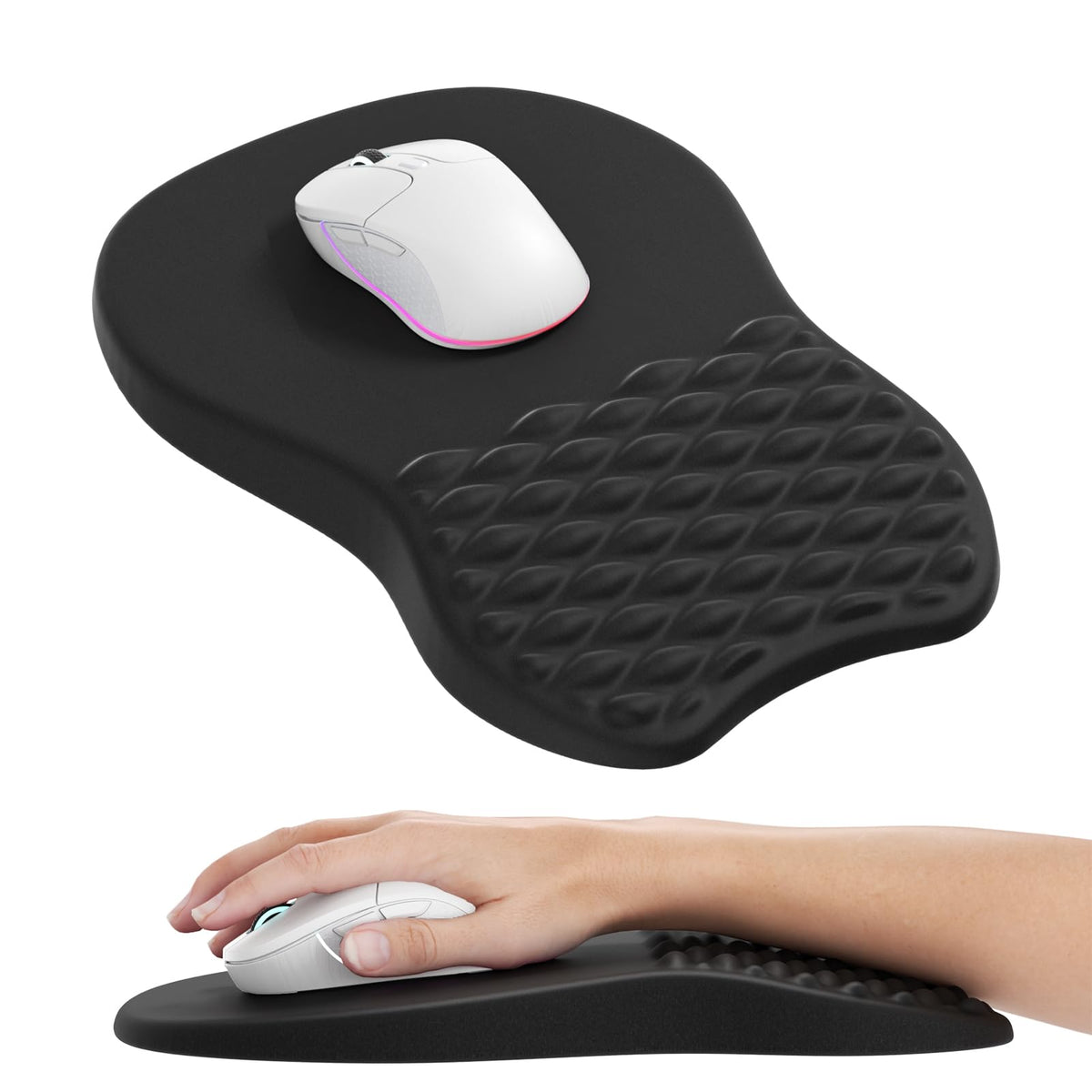 MROCO Ergonomic Mouse Pad with Wrist Support, Memory Foam Wrist Rest, Black