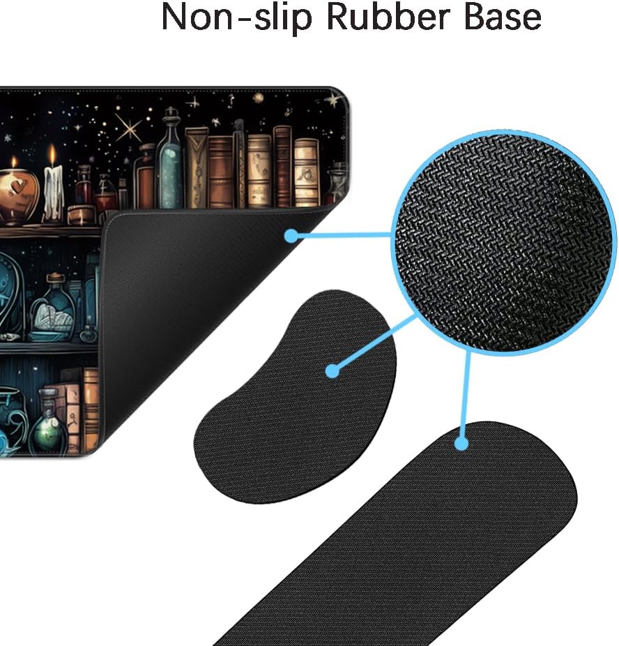 MIBITRI Keyboard Mouse Pad Set, Extended Gaming Mouse Pad+Ergonomics Keyboard Wrist Rest Support, Memory Foam, Easy Typing Pain Relief, 4Pcs XXL Ultra Thick Desk Mat, Enchanted Bookshelf