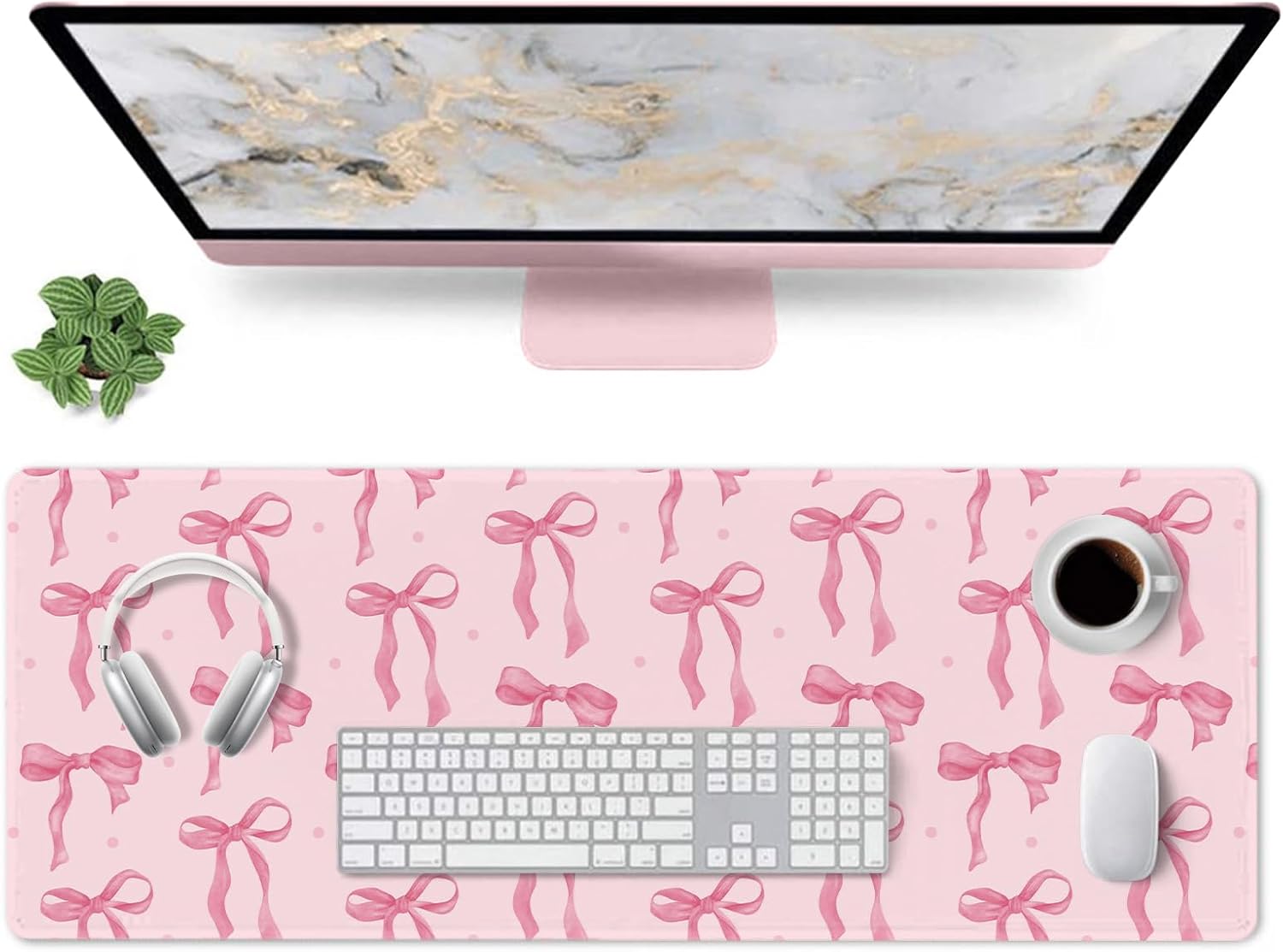 Pink Mouse Pad, Bows Desk Mat Computer Mat Desk Accessories 31.5 x 11.8