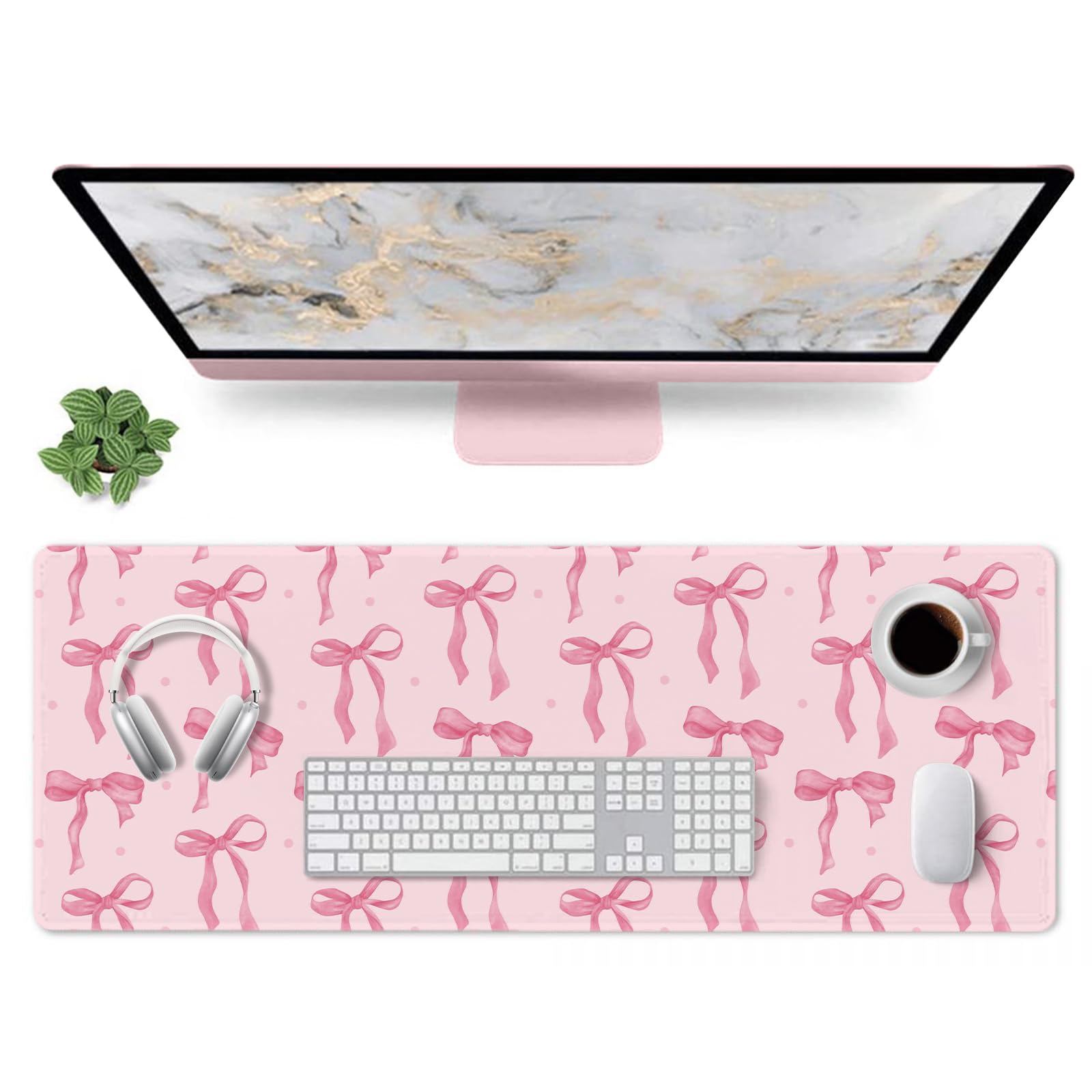 Pink Mouse Pad, Bows Desk Mat Computer Mat Desk Accessories 31.5 x 11.8