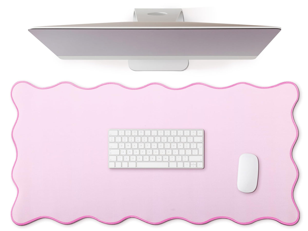 Hahafelt Large Scalloped Desk Mat Pad, Blue, 31.5 x 15.8 Inches