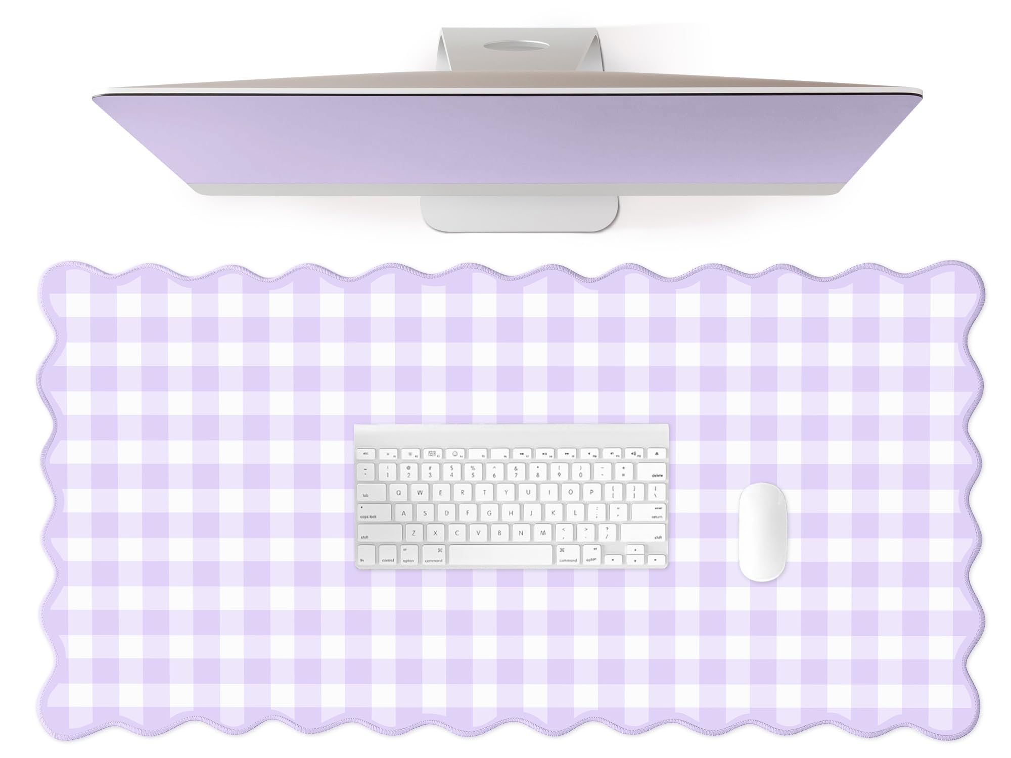 Scalloped‌ Green Checkered Desk Mat Cute Pastel Large Gaming Mouse Pad Gingham Kawaii Cottagecore ‌Vintage‌ Girly Keyboard Computer Mat Aesthetic Desk Pad Accessories Office Decor for Women