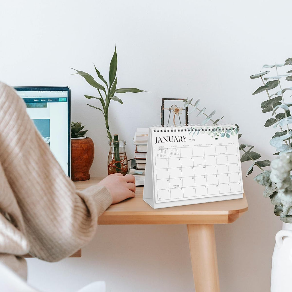 SKYDUE Small Desk Calendar 2026-2027, Jul. 2026- Dec. 2027, 8x6 Compact Standing Flip Desktop Calendar, Leaf