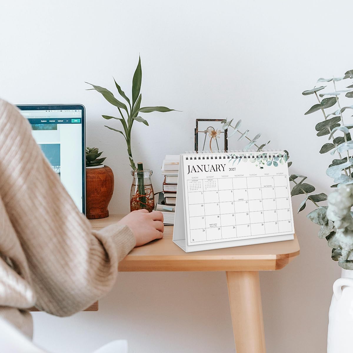 SKYDUE Small Desk Calendar 2026-2027, Jul. 2026- Dec. 2027, 8x6 Compact Standing Flip Desktop Calendar, Leaf