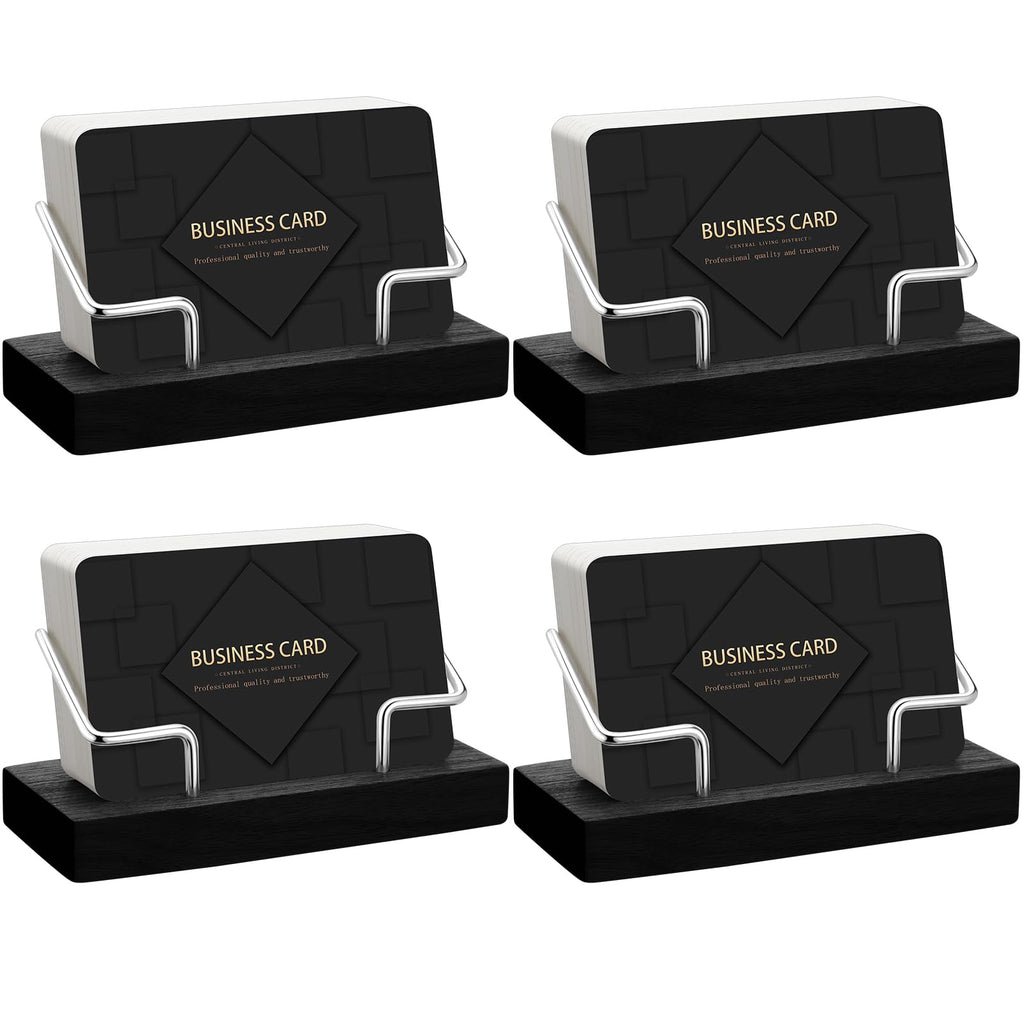 Amyhill 4 Pcs Wood Business Card Holders Display for Desk, Gold