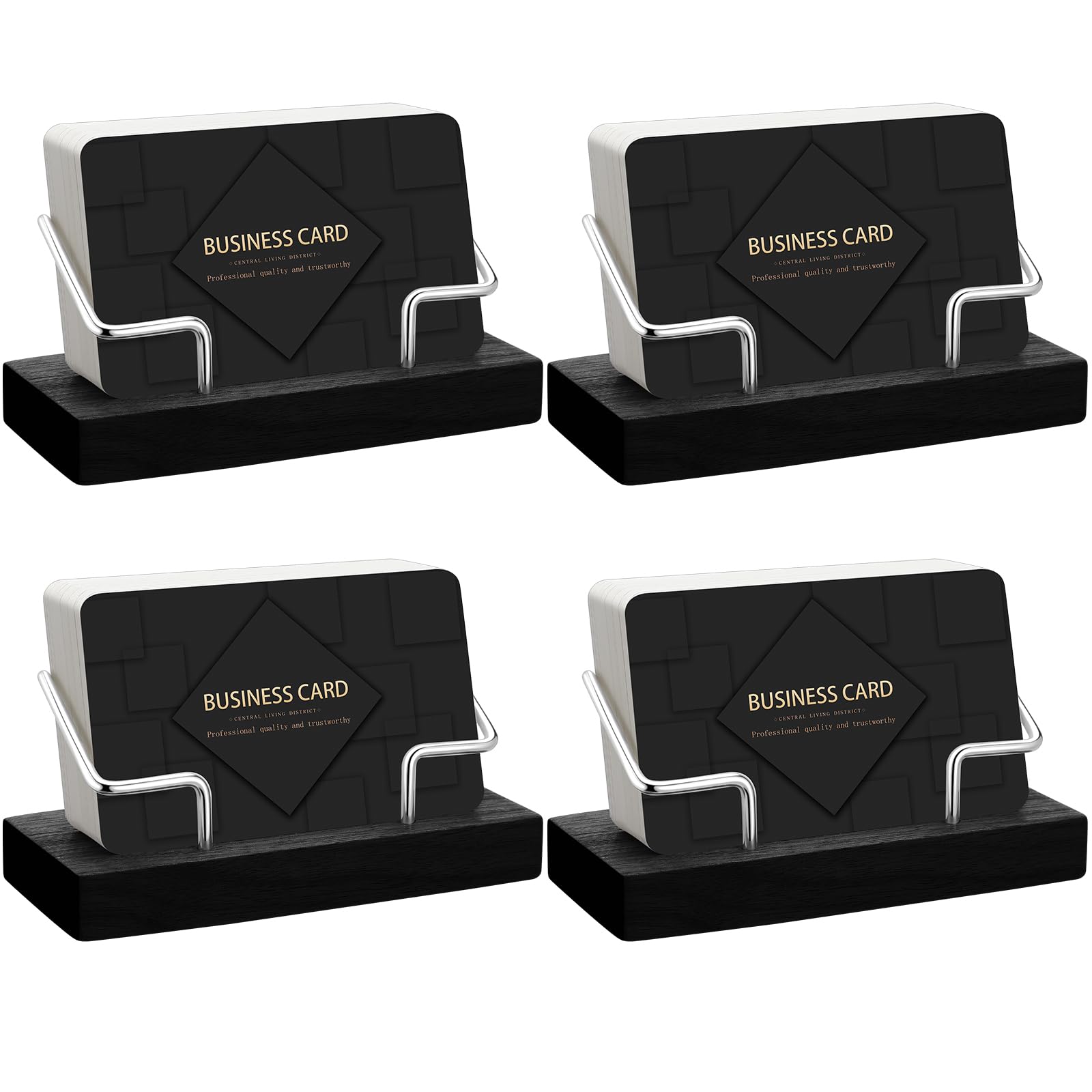 Amyhill 4 Pcs Wood Business Card Holders Display for Desk, Gold
