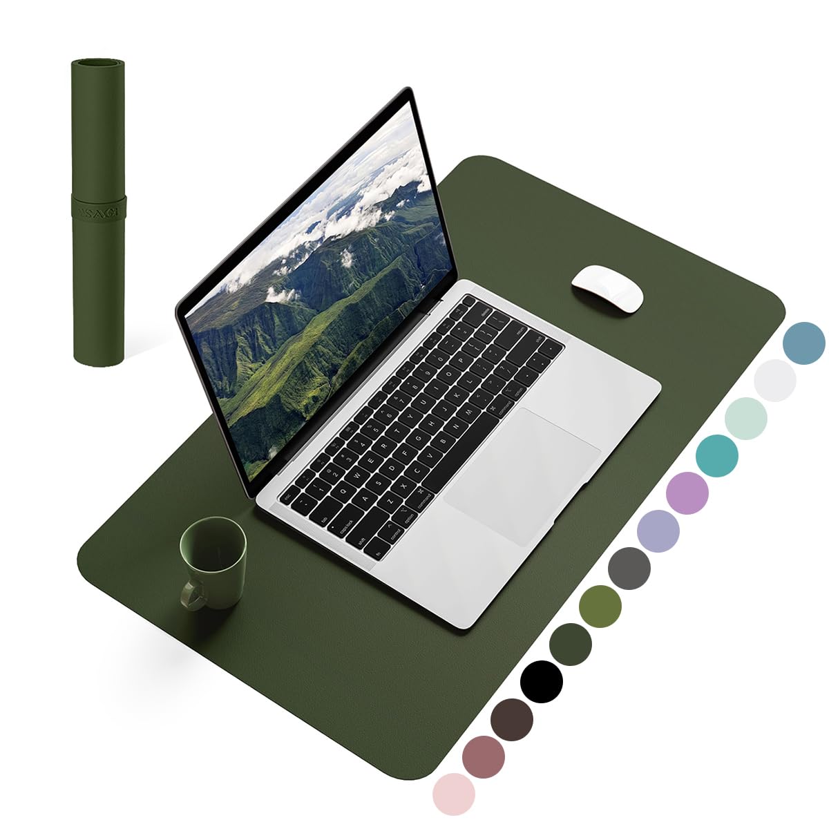 YSAGi Non-Slip Leather Desk Pad, Waterproof Laptop Computer Desk Keyboard Mat, Table Protector Blotter Mat, Large Mouse Pad for Office/Work/Home/Decor(Olive Green, 31.5" x 15.7")