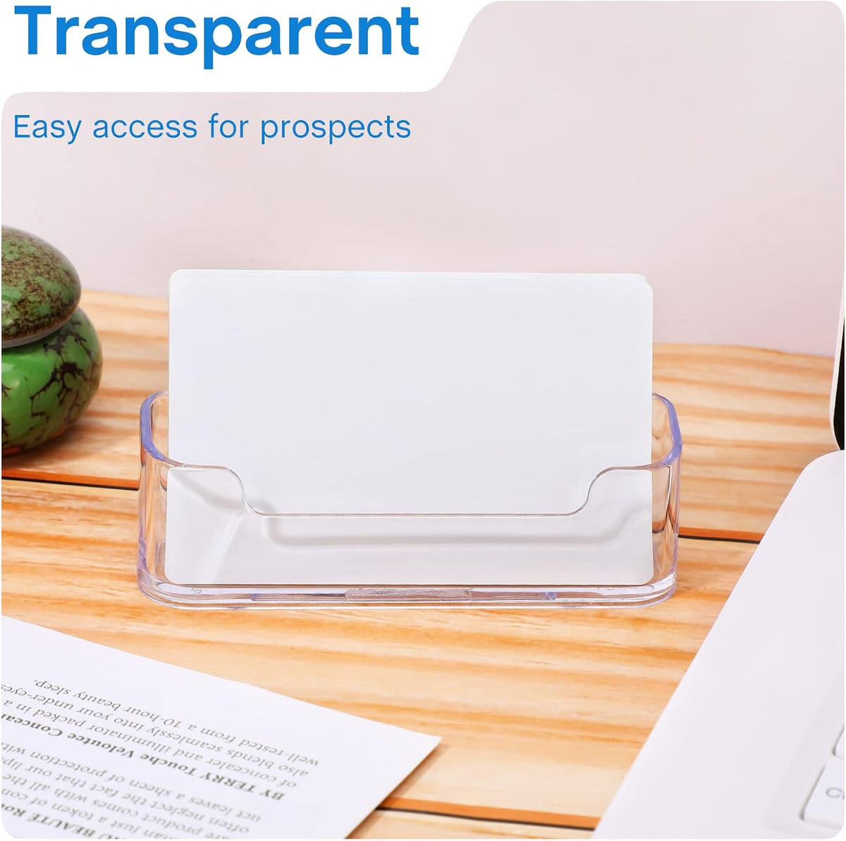 Leinuosen 50 Pack Business Card Holder for Desk Acrylic Business Card Holder Display Clear Label Stand Label Table Desktop Organizer for Home and Office
