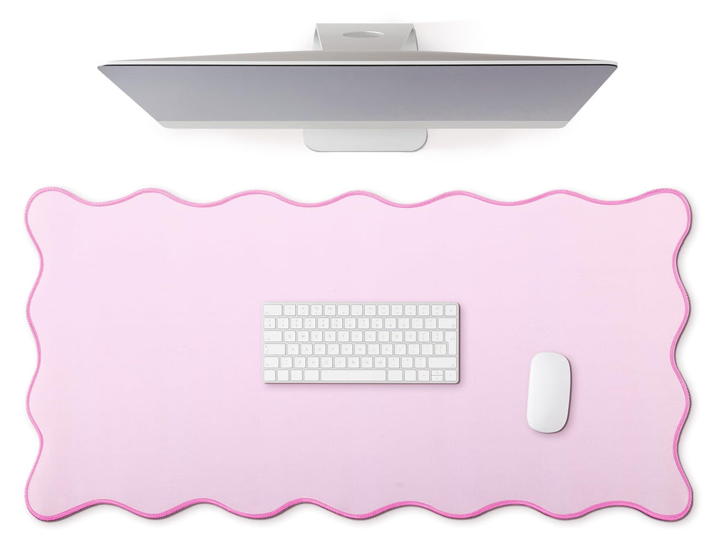 Hahafelt Large Scalloped Desk Mat Pad, Blue, 31.5 x 15.8 Inches