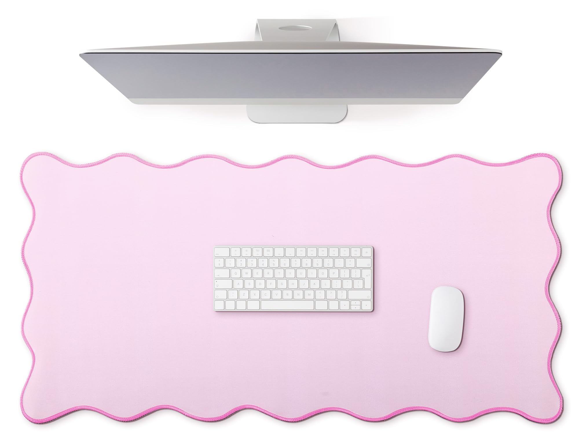 Hahafelt Large Scalloped Desk Mat Pad, Blue, 31.5 x 15.8 Inches